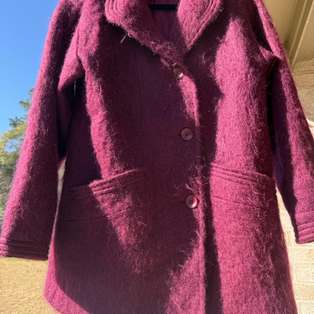 LORING VINTAGE MOHAIR BLEND COAT - LADIES - MAROON - BURGUNDY